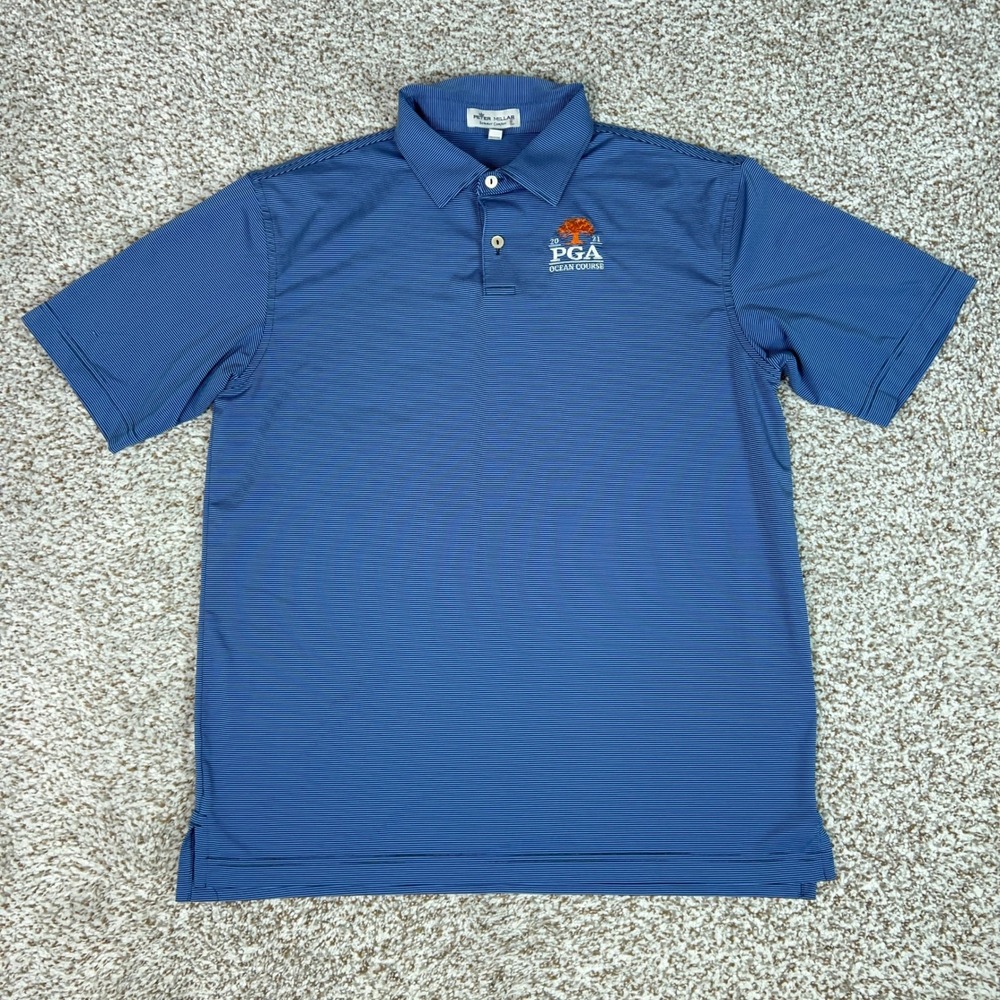 Peter Millar Shirt Boys XL Blue Summer Comfort Polo 2021 PGA Ocean Course Golf